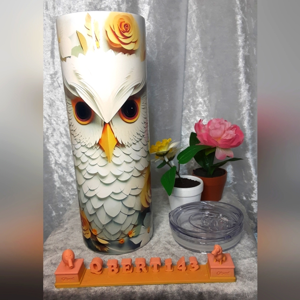 Handmade Owl Thermal Tumbler 20oz White Yello